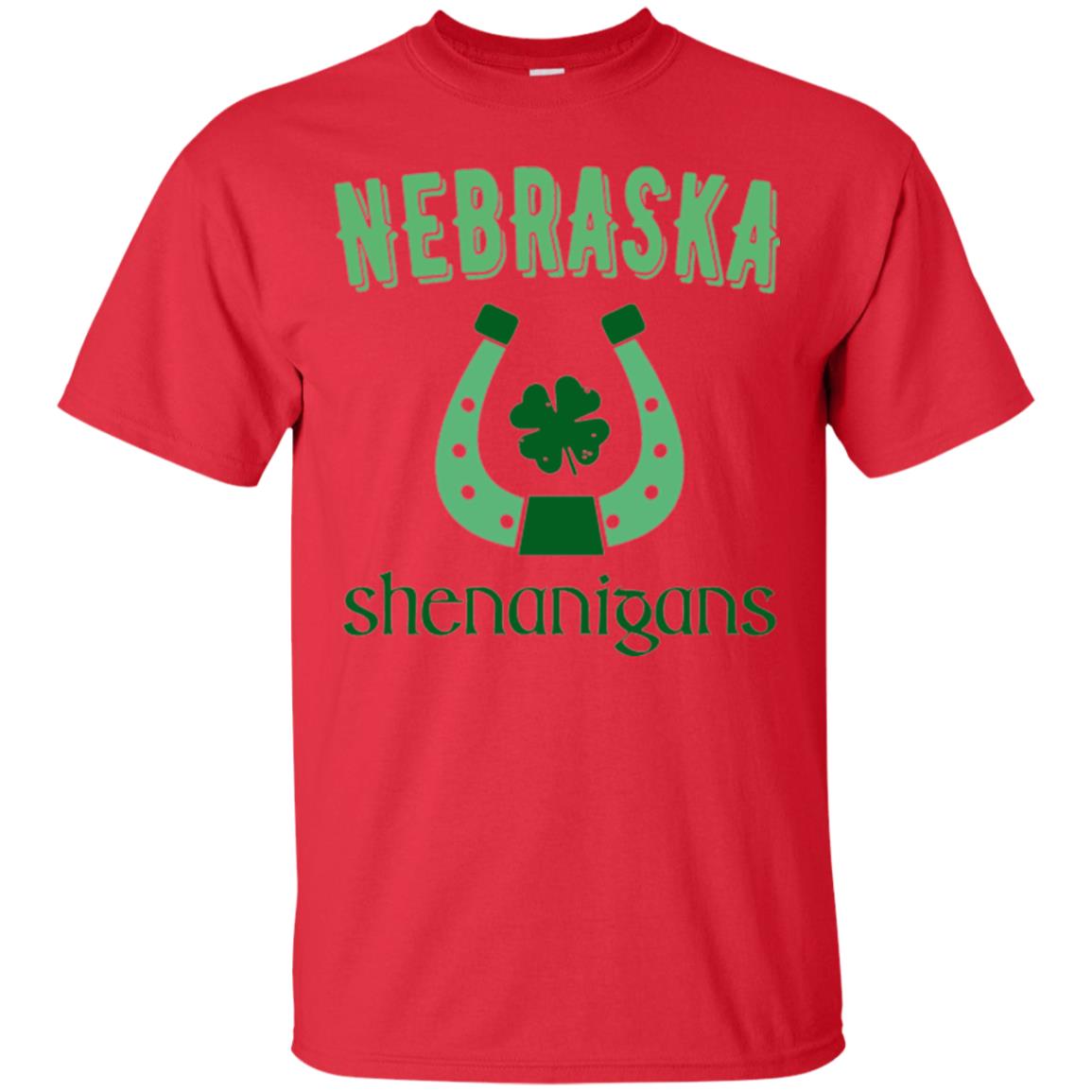 Nebraska Shenanigans Horseshoe Clover St Patrick_s Day T-shirt Red