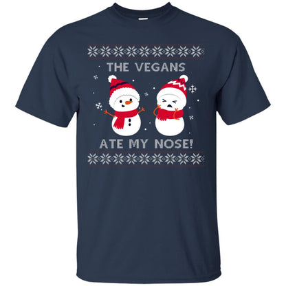 The Vegans Ate My Nose Funny Snowman Saying X-mas Gift Shirt Navy