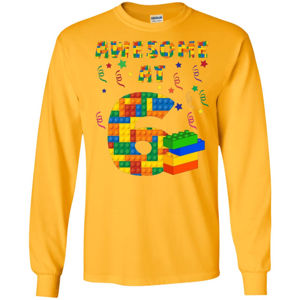 Awesome At 6 Age 6 Six Blocks Bricks Theme Shirt Gold