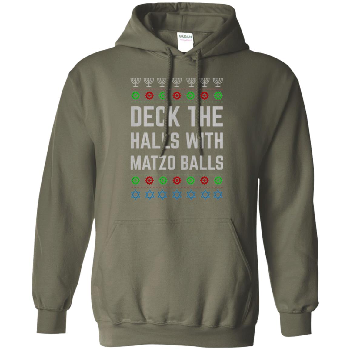Christmas T-shirt Deck The Halls With Matzo Balls Military Green