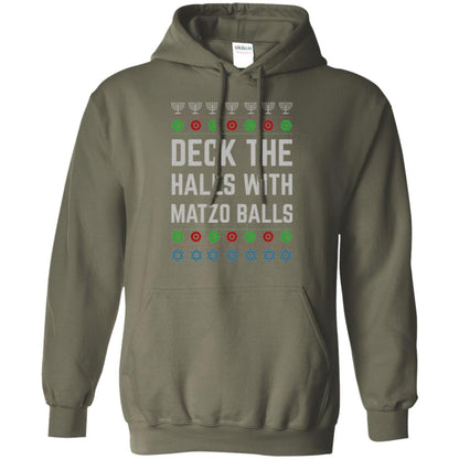 Christmas T-shirt Deck The Halls With Matzo Balls Military Green