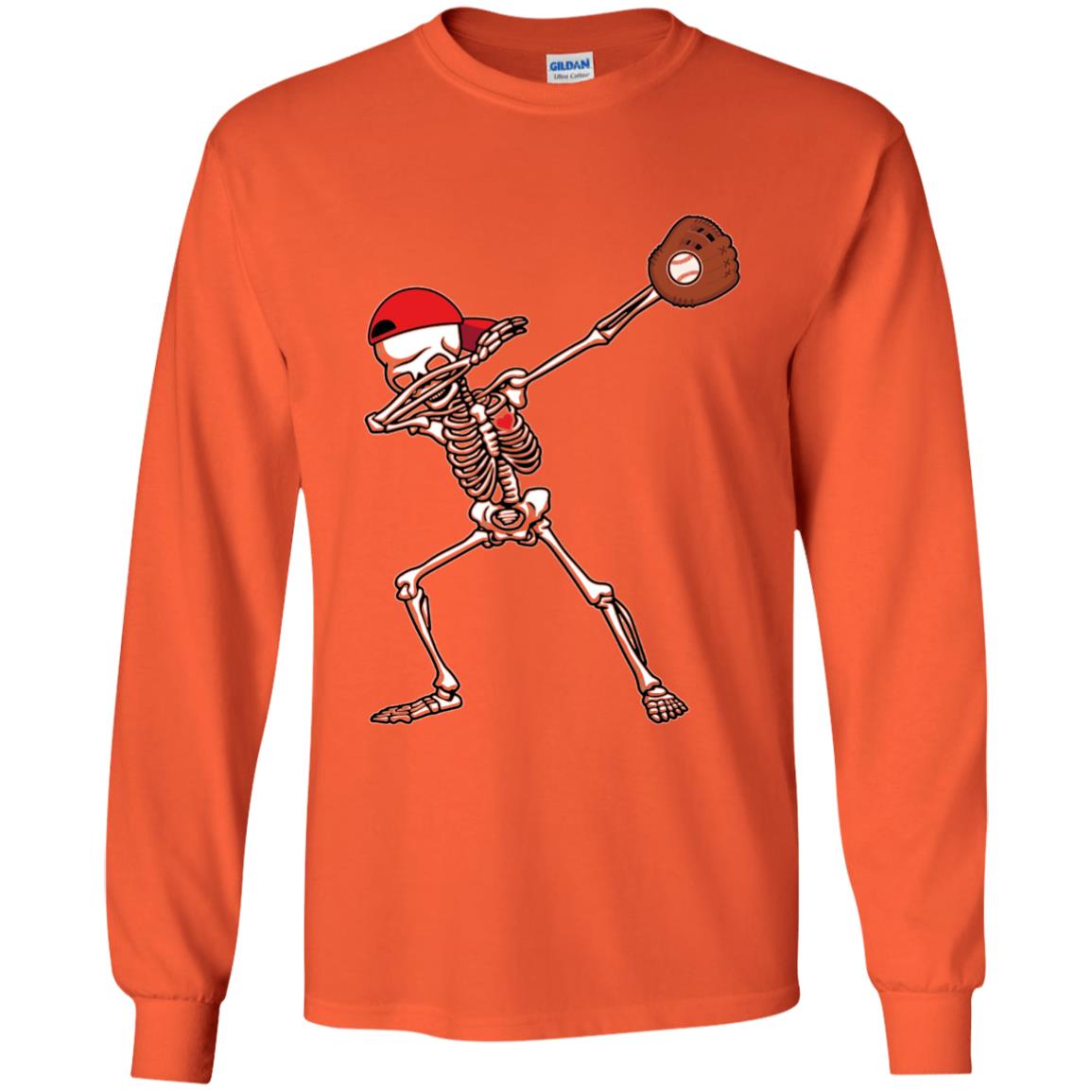 Dabbing Skeleton Baseball Lover T-shirt Orange