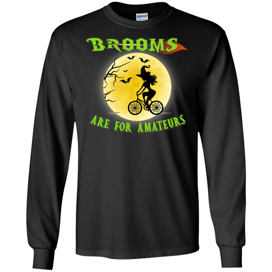 Brooms Are For Amateurs Witches Ride A Bicycle Funny Halloween Shirt Black