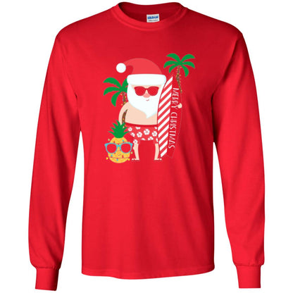 Christmas T-shirt Santa Claus Surfing Hawaiian Red