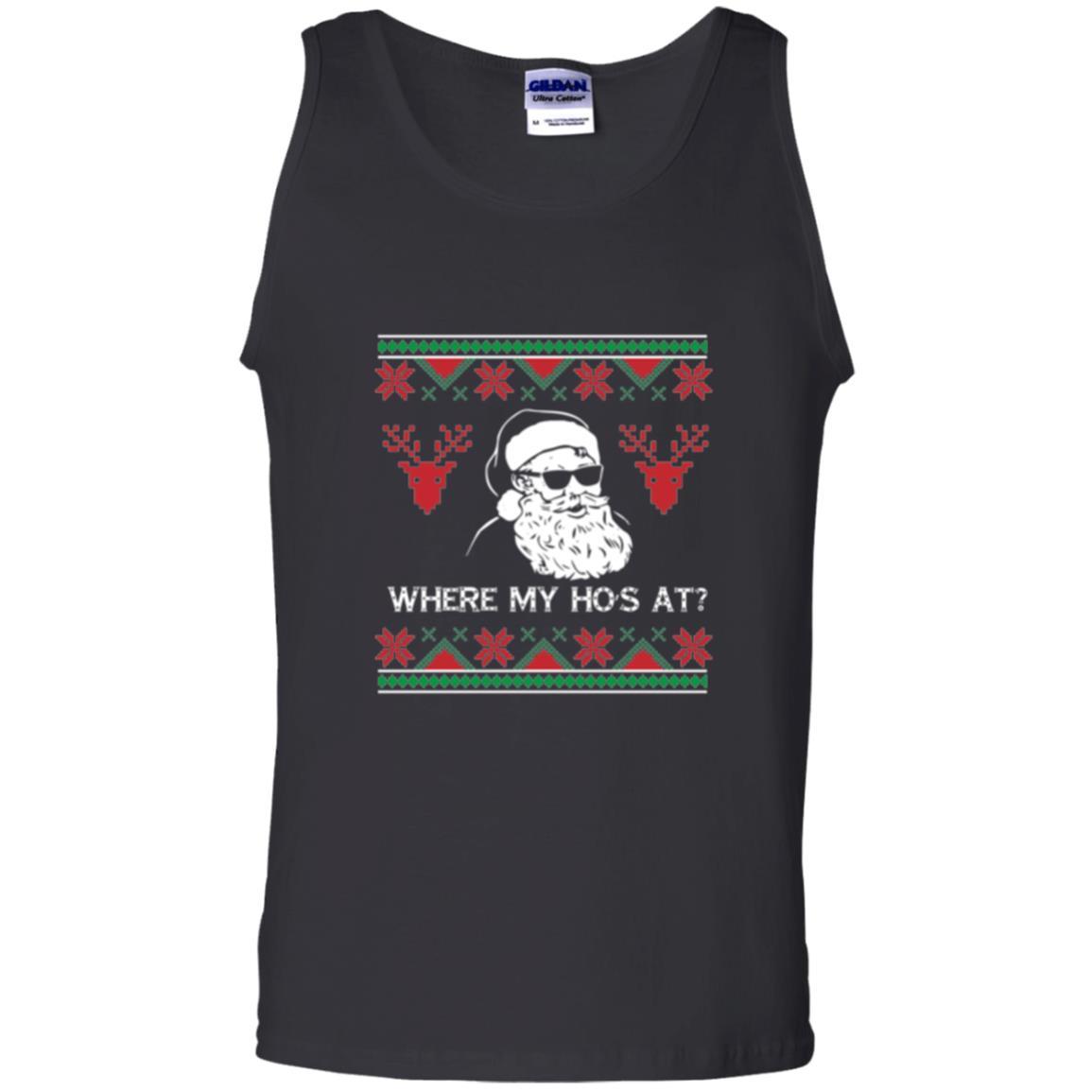 Christmas T-shirt Santa Claus Where My Hos At T-shirt Black