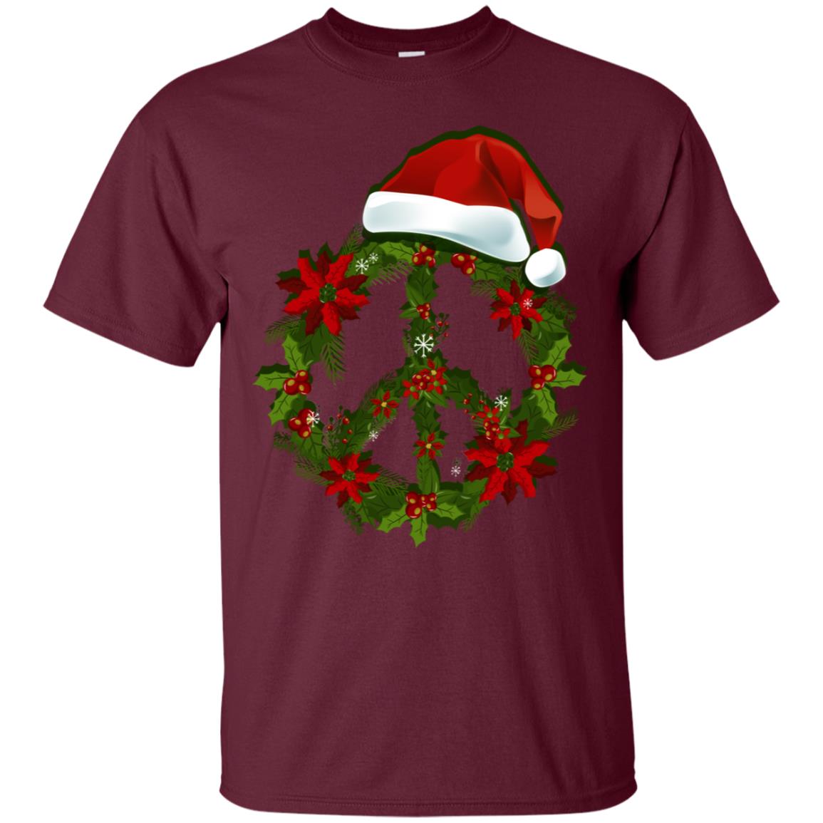 Peace Sign Christmas Wreath Gift Shirt For Men Women Kids Maroon