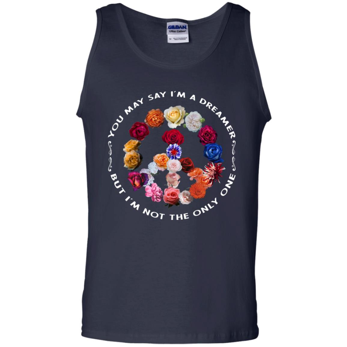 You May Say I_m A Dreamer But I_m Not The Only One Floral Peace Sign Shirt Navy