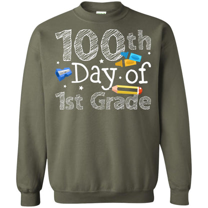 Kindergarten T-shirt 100th Day Of 1st Grade Military Green