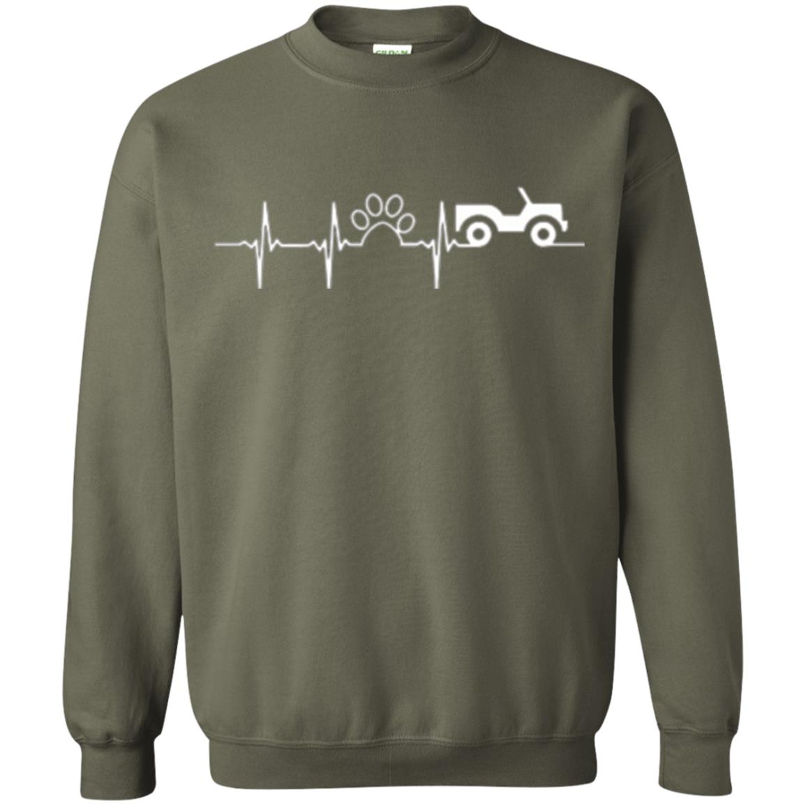 Cat Lovers T-shirt Jeep And Paw Heartbeat Military Green