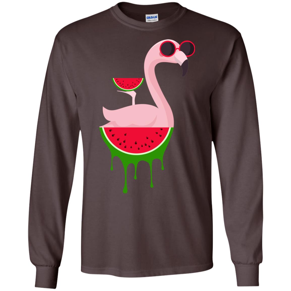 Watermelon Flamingo Funny Summer Melon Fruit Shirt Dark Chocolate