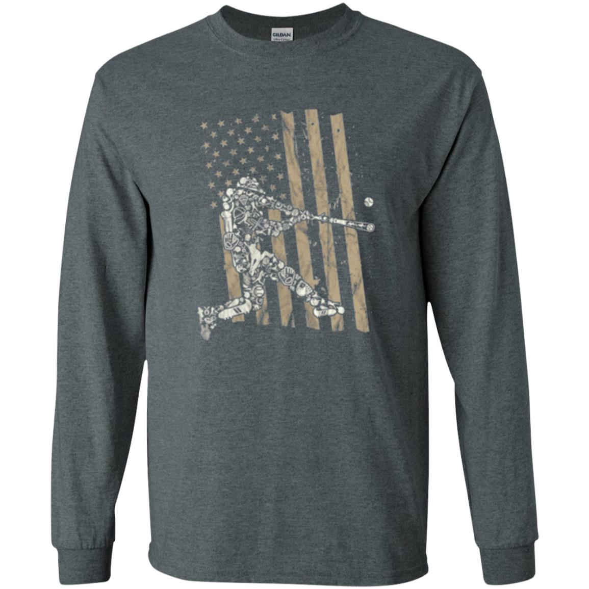 Baseball Player T-shirt American Flag Dark Heather