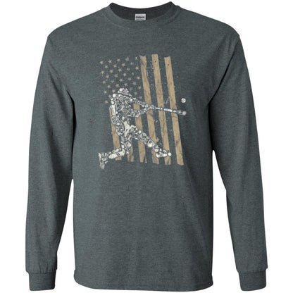Baseball Player T-shirt American Flag Dark Heather