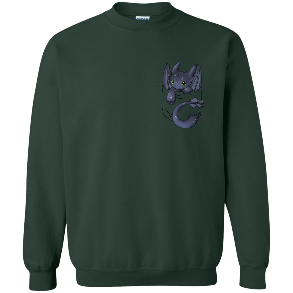 Toothless Dragon In Pocket Shirt Forest Green