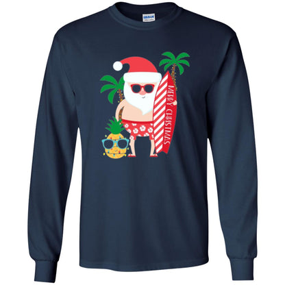 Christmas T-shirt Santa Claus Surfing Hawaiian Navy