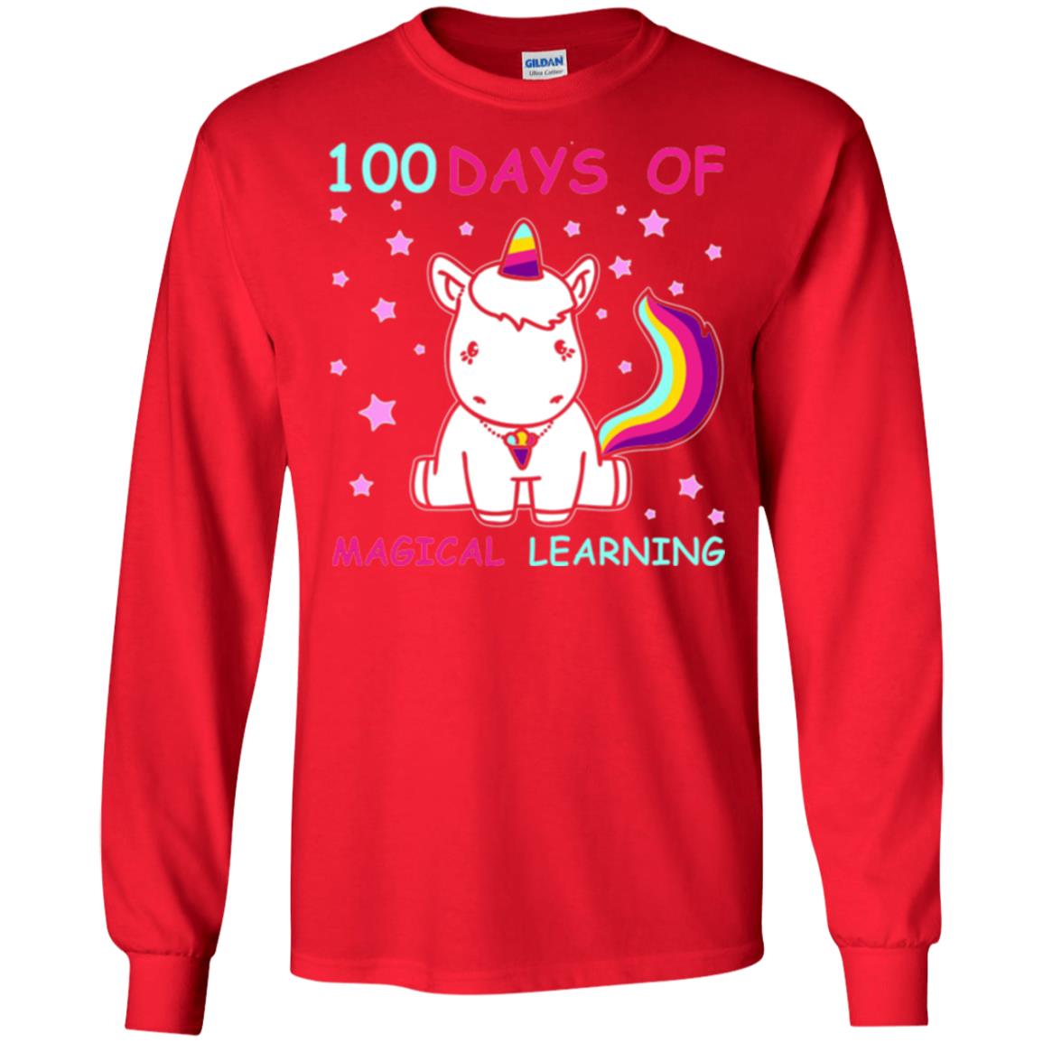Unicorn Lover T-shirt 100 Days Of Mgical Learning Red