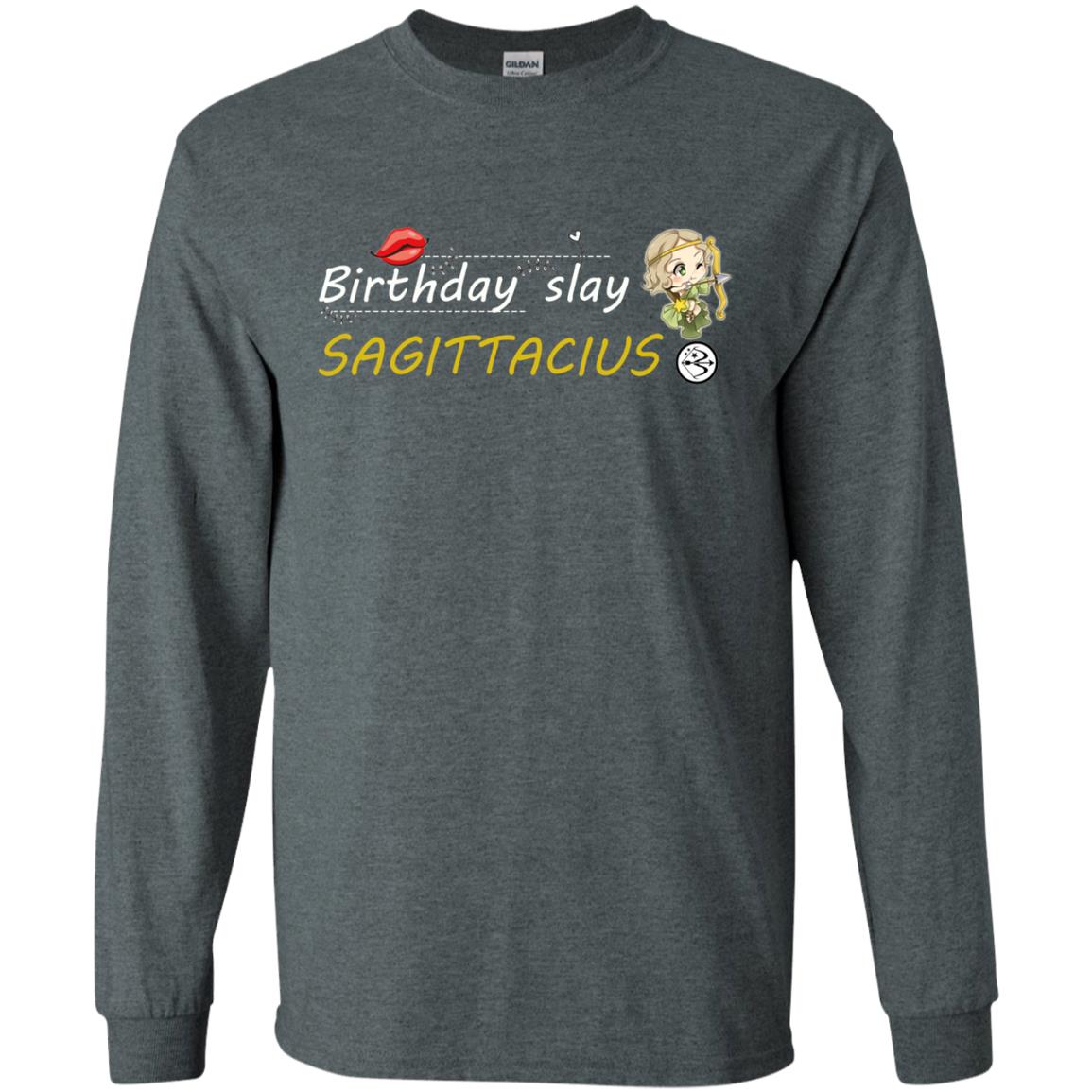 Cute Sagittarius Girl Birthday Lip Slay T-shirt Dark Heather