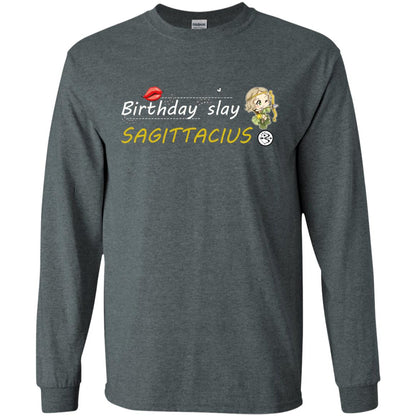 Cute Sagittarius Girl Birthday Lip Slay T-shirt Dark Heather
