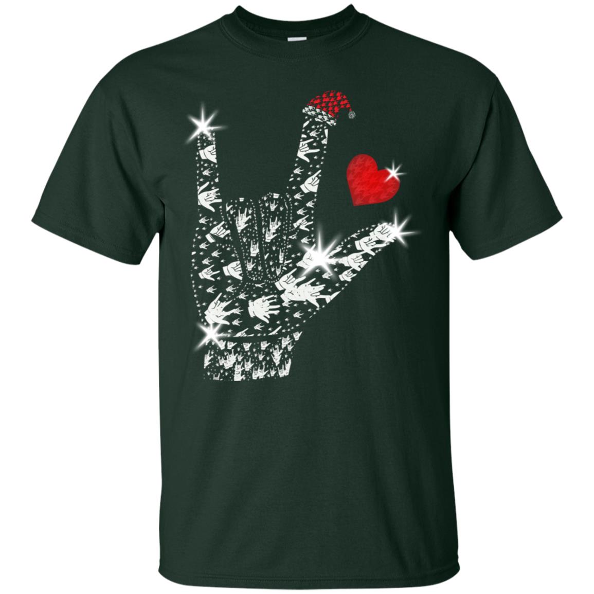 Rocknroll Sign Hand With Santa Claus Hat X-mas Shirt For Rock Music Lovers Forest