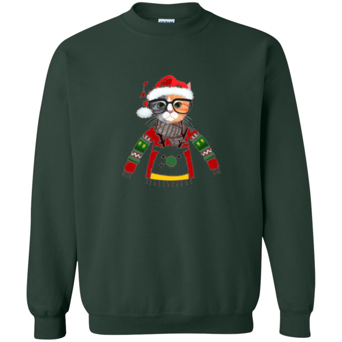 Cat Lovers T-shirt Meowy Christmas Forest Green