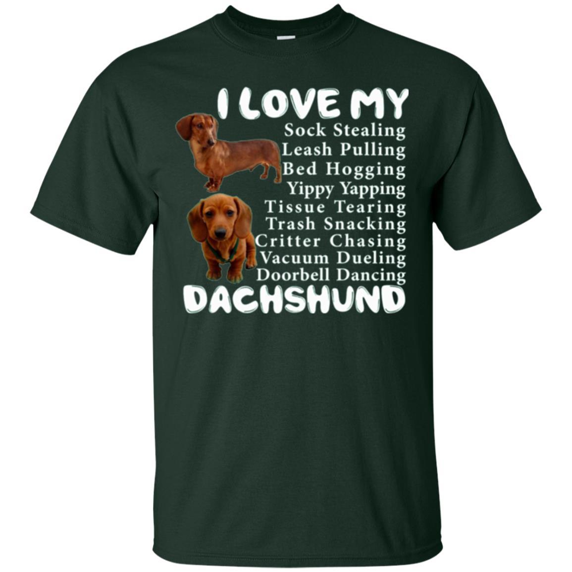 Dachshund T-shirt Sock Stealing Bed Hogging Forest Green