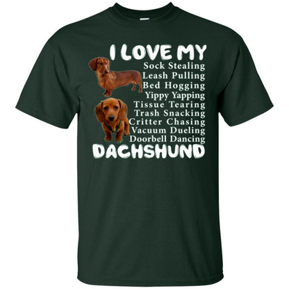 Dachshund T-shirt Sock Stealing Bed Hogging Forest Green