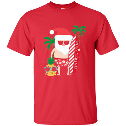 Christmas T-shirt Santa Claus Surfing Hawaiian Red
