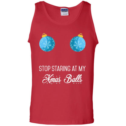 Christmas T-shirt Stop Staring At My Xmas Balls Red