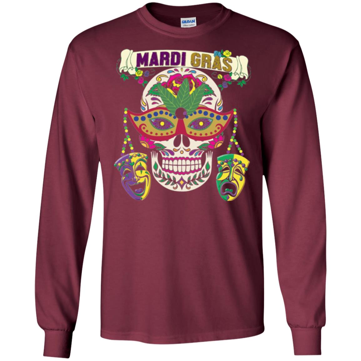 Mardi Gras Skull T-shirt Maroon