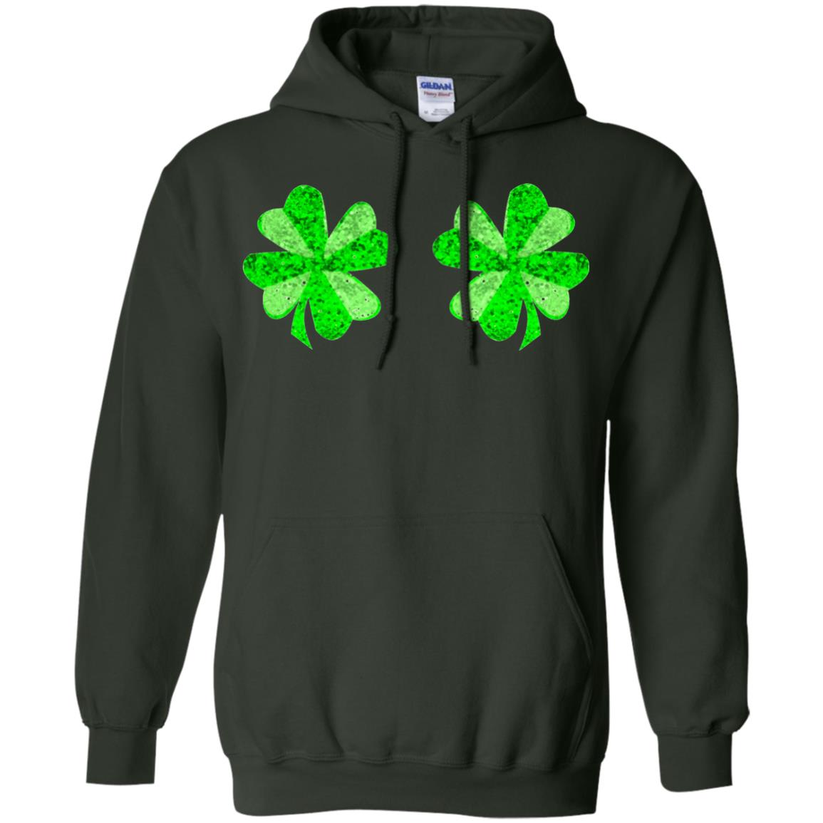 Funny Shamrock Boobs St Patricks Day T-shirt Forest Green