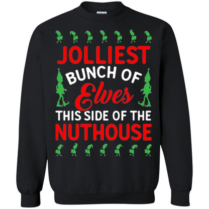 Christmas T-shirt Jolliest Bunch Of Elves This Side Of The Nuthouse Black