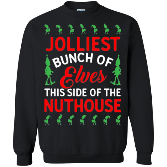 Christmas T-shirt Jolliest Bunch Of Elves This Side Of The Nuthouse Black