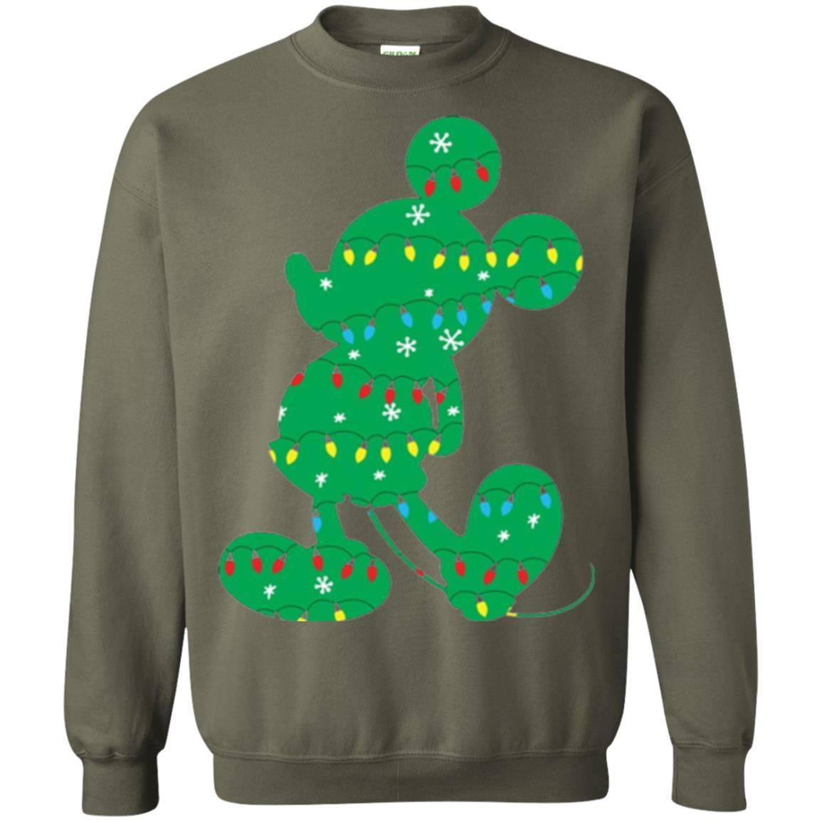 Christmas T-shirt Disney Mickey Mouse Fairy Lights Military Green