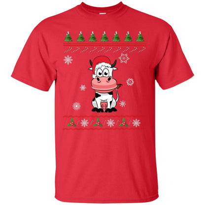Milch Cow With Santa Hat Merry X-mas Ugly Christmas Gift Shirt For Mens Womens Kids Red