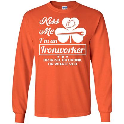 Funny St Patricks Day Shirt Kiss Me I Am An Ironworker Orange