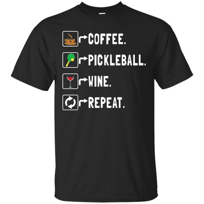 Funny Coffee Lovers T-shirt Pickleball Wine Repeat Black
