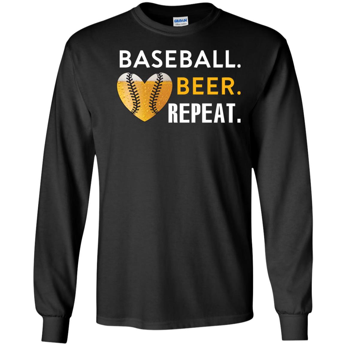 Baseball Lover T-shirt Beer Repeat Black