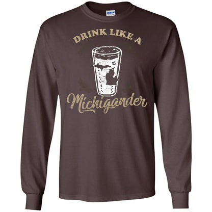 Drink Like Michigander Shirt Dark Chocolate