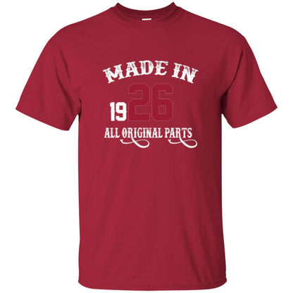 92nd Birthday T-shirt Made In 1926 All Original Parts Cardinal