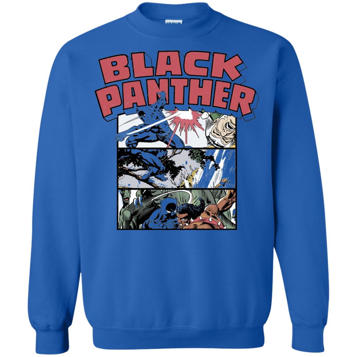 Black Panther Retro Comic Stacked Panel Art T-shirt Royal