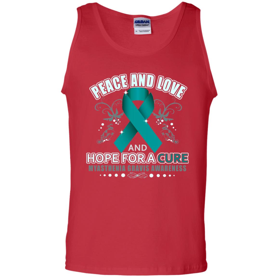 Myasthenia Gravis Awareness T-shirt Peace Love And Hope Red