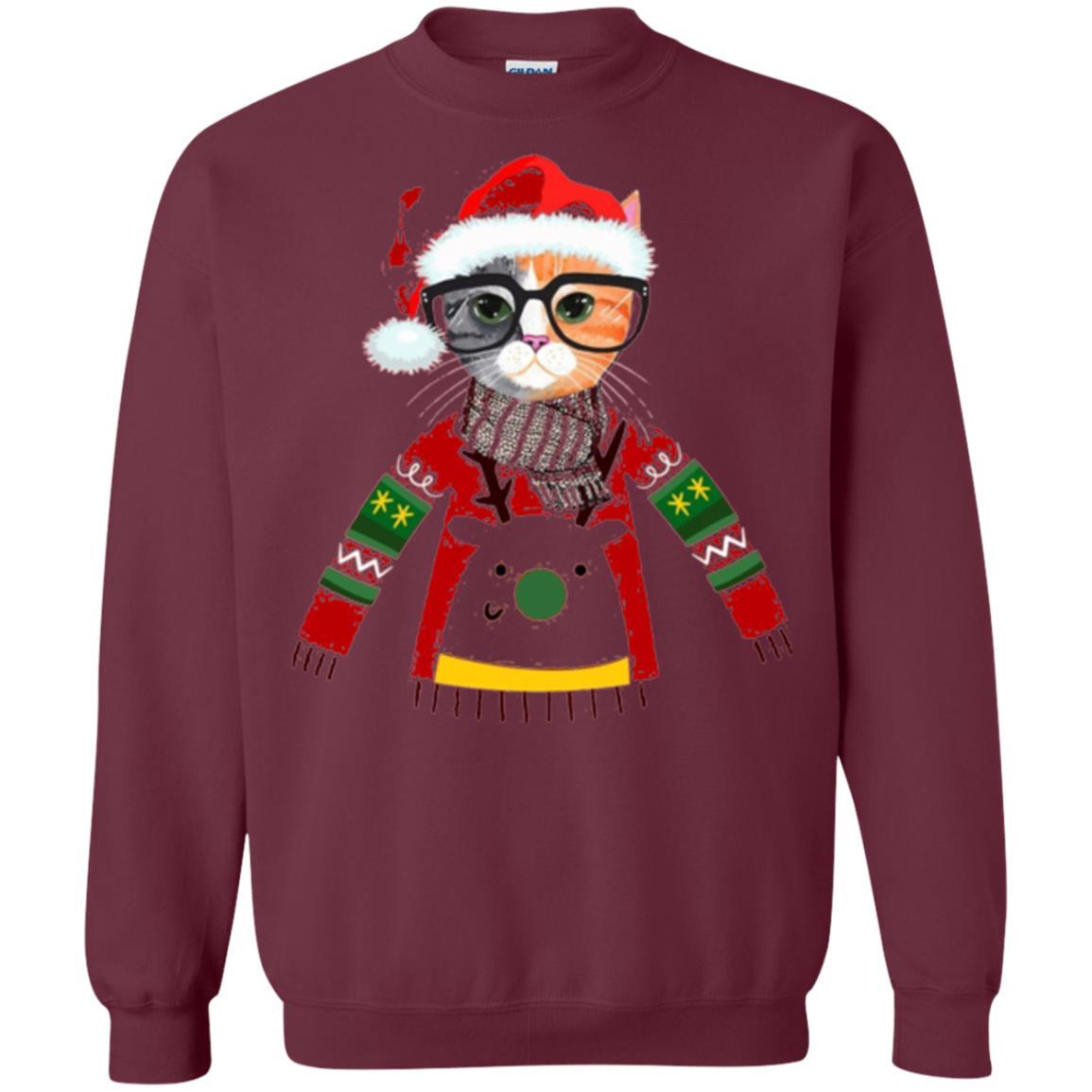 Christmas T-shirt Cat Lover Meowy Christmas T-shirt Maroon