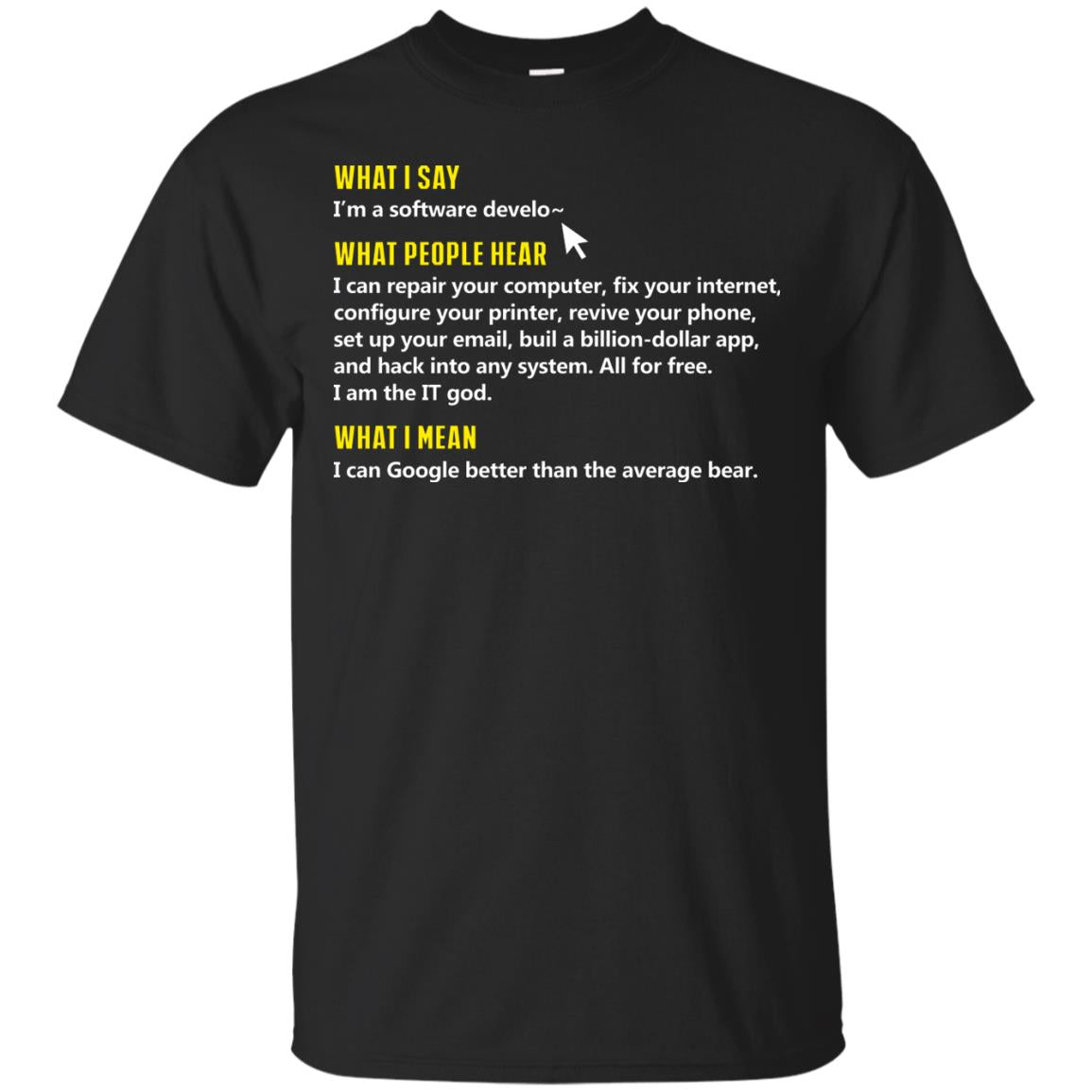 What I Say I_m A Software Develop What People Hear Shirt Black