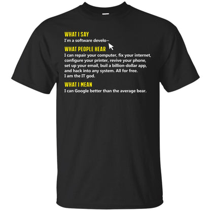 What I Say I_m A Software Develop What People Hear Shirt Black