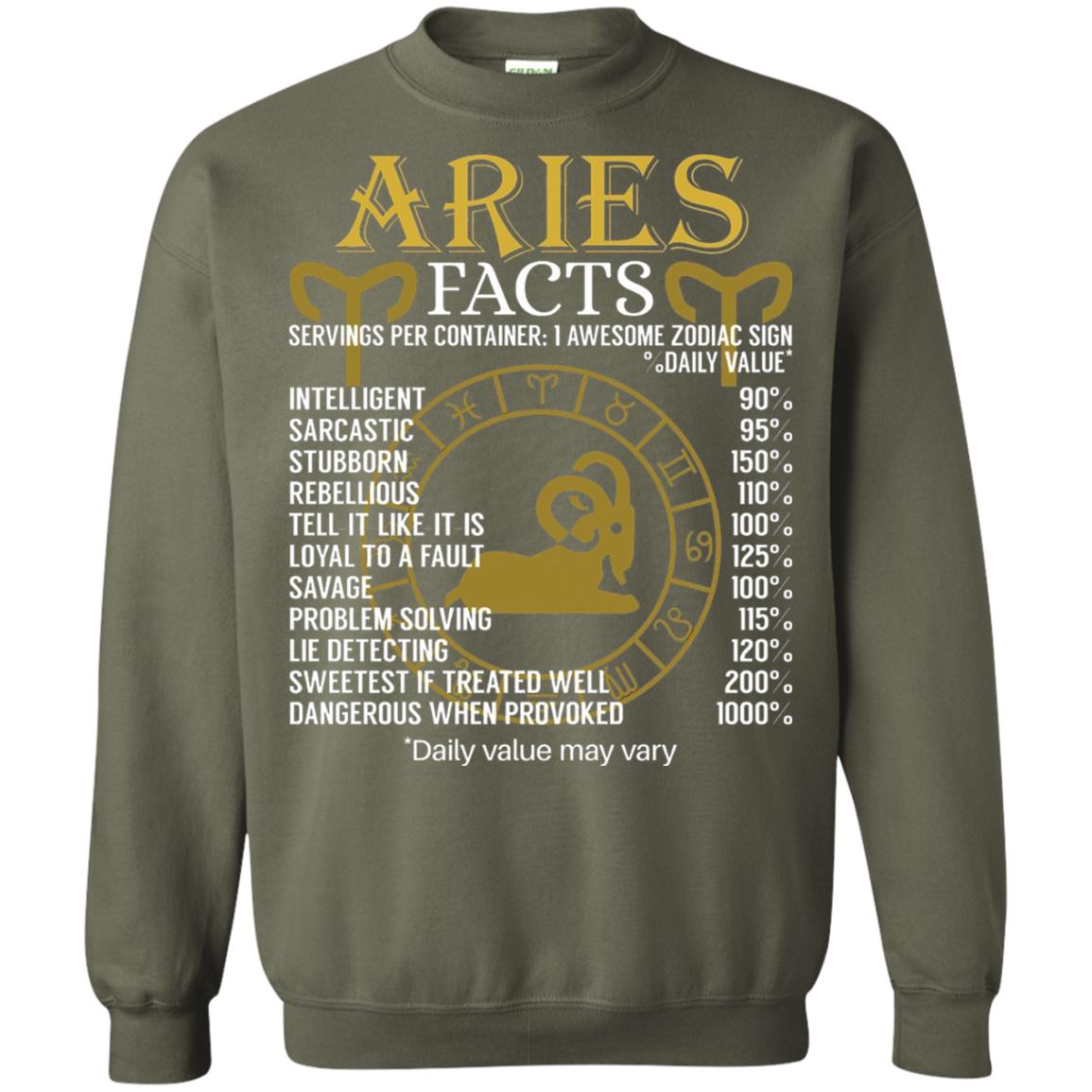 Aries Facts Zodiac Sign T-shirt Military Green