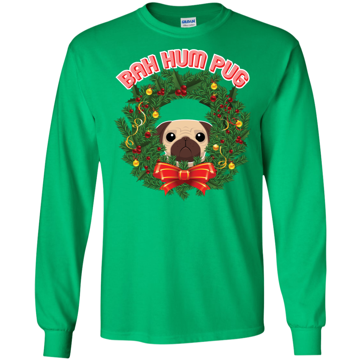 Christmas T-Shirt Bah Hum Pug Irish Green