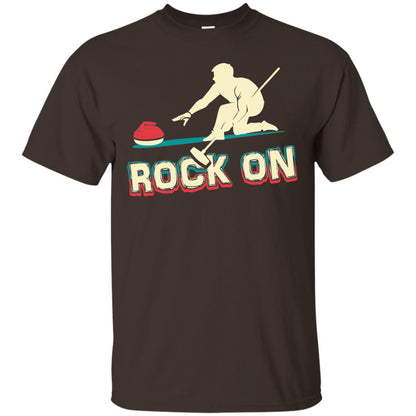 Curling Winter Lover T-shirt Rock On Curling Winter Sports Dark Chocolate