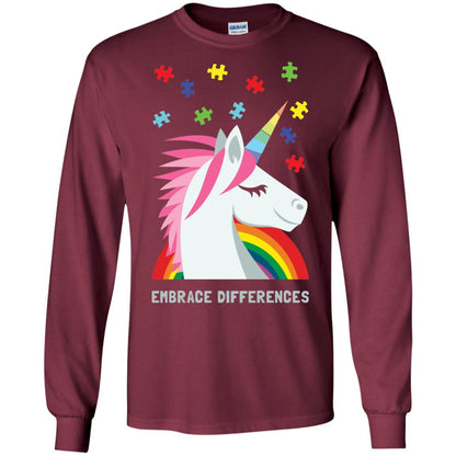Autism Awareness Shirt Unicorn Puzzle Embrace Differences Maroon