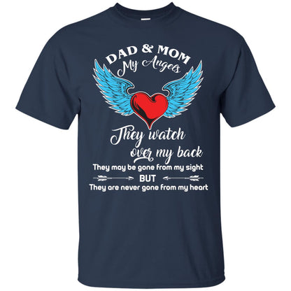 Dad And Mom My Angels They Watch Over My Back Family T-shirt Navy