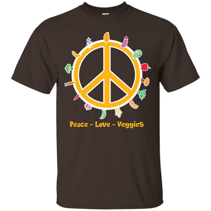 Vegetarian T-shirt Peace Love Veggies Dark Chocolate
