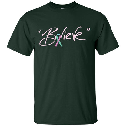Thyroid Cancer Awareness Shirt Teal Pink Blue Ribbon Believe Forest